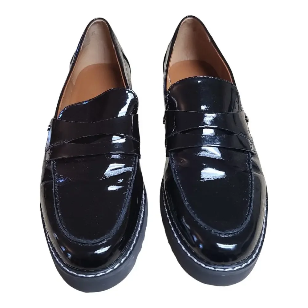 Nearly New Franco Sarto Black Patent Leather Lug Sole Loafers